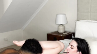 Handsome bull filled her sweet mouth and pussy with fat black cock