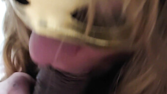 Hot blonde mask wearing milf giving me a nice blowjob at cheap motel!