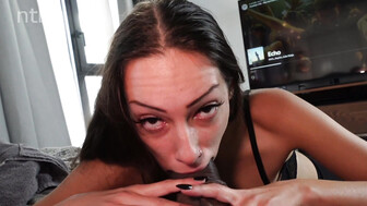 Hot white chick with hairy puyssy throats and fucks long black cock