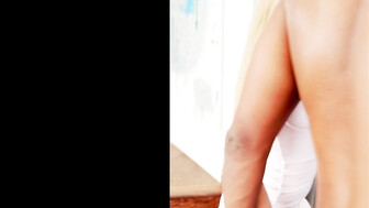 Beautiful blonde in black mask enjoys this big black cock