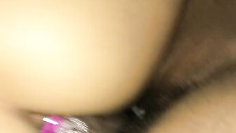 Girlfriend with butt plug takes Black cock