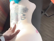 Tatted hottie with blue hair worships black cock