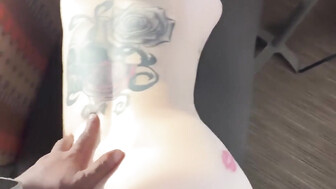 Tatted hottie with blue hair worships black cock