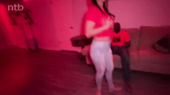 Busty chick in black mask takes black dick