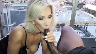 Horny blonde MILF in sexy lingerie and her younger BBC bull bull on the balcony