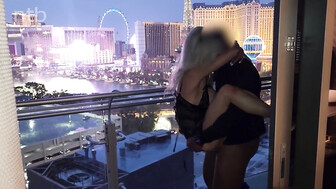 Horny blonde MILF in sexy lingerie and her younger BBC bull bull on the balcony