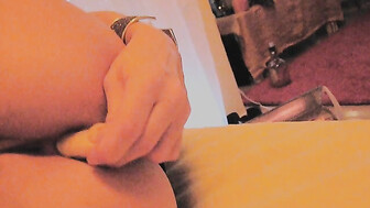 Horny Blonde Wife Masturbating With Dildo and Squirting On The Bed