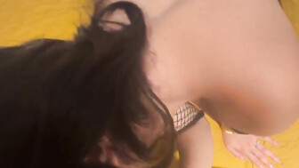 Sexy brunette girl sucking and fucking this black giant