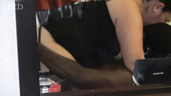 Thick booty white wife in black lingerie with butt plug fucked by black cock