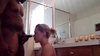 Blonde sucking black dick before the bed fuck
