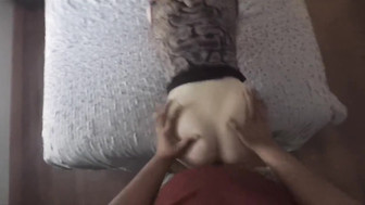 Redhead girl in glasses fucks and facial