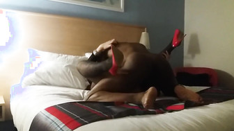 Red shoes with high heels and stockings for black boyfrend