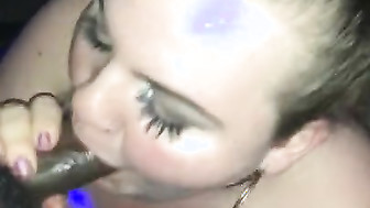 Chubby white lady fucks and swallows cum