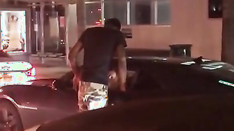 Sucking bbc in the street during heavy traffic